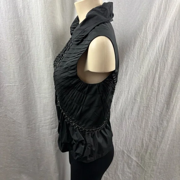 Elie Tahari Fitted Black Zipper Front Vest with Chain Embellishment S - Picture 6 of 8